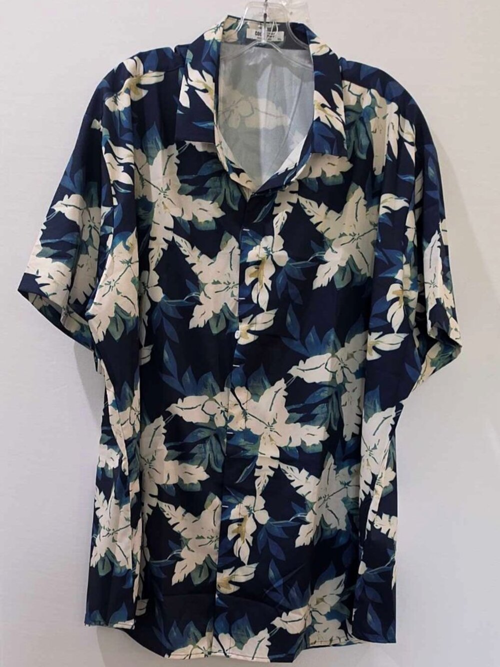 COOFANDY Mens 3XL Regular Hawaiian Blue Floral Short Sleeve Shirt NWT